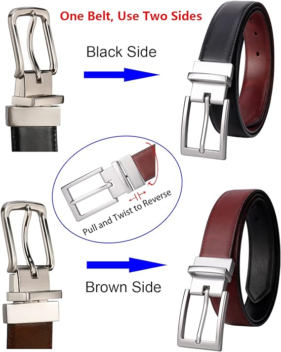 Mens Belt Reversible 100% Italian Leather Dress Casual,One Reverse for 2 Colors,Trim to Fit