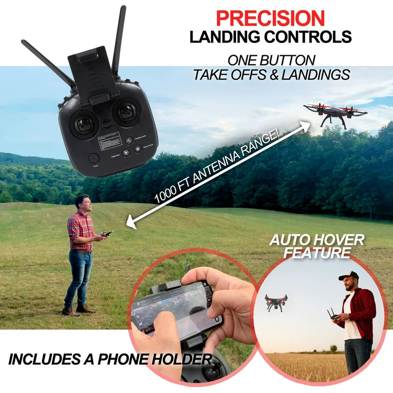 Aero view Quadcopter Wide Angle Video Drone with Wifi, GPS, 12 Minute flight time and a range of 1000 feet