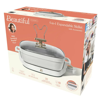 5-in-1 Electric Expandable Skillet, White Icing by Drew Barrymore, Up to 7 QT