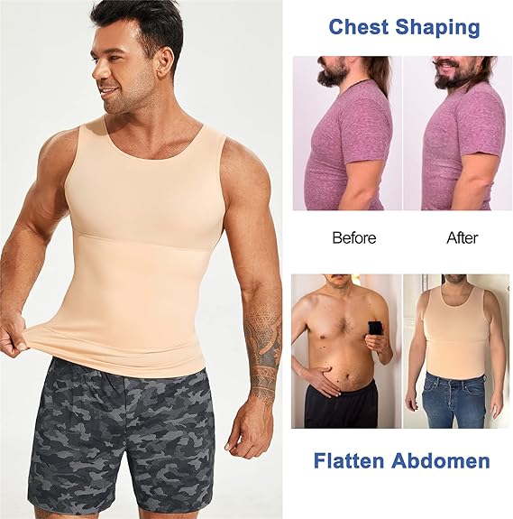 Mens Compression Shirt Slimming Body Shaper Vest Workout Tank Tops Abs Abdomen Undershirts