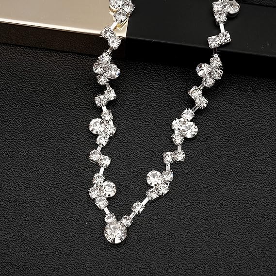 Silver Necklace Earrings Bracelet Crystal Bridal Wedding Jewelry Sets for Brides Bridesmaid Prom Costume Accessories for Women