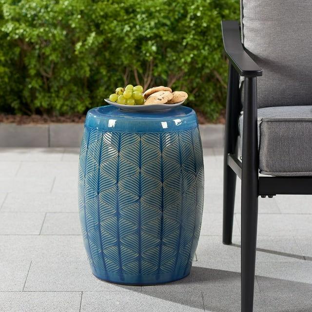 17" Marina Ceramic Garden Stool, Blue