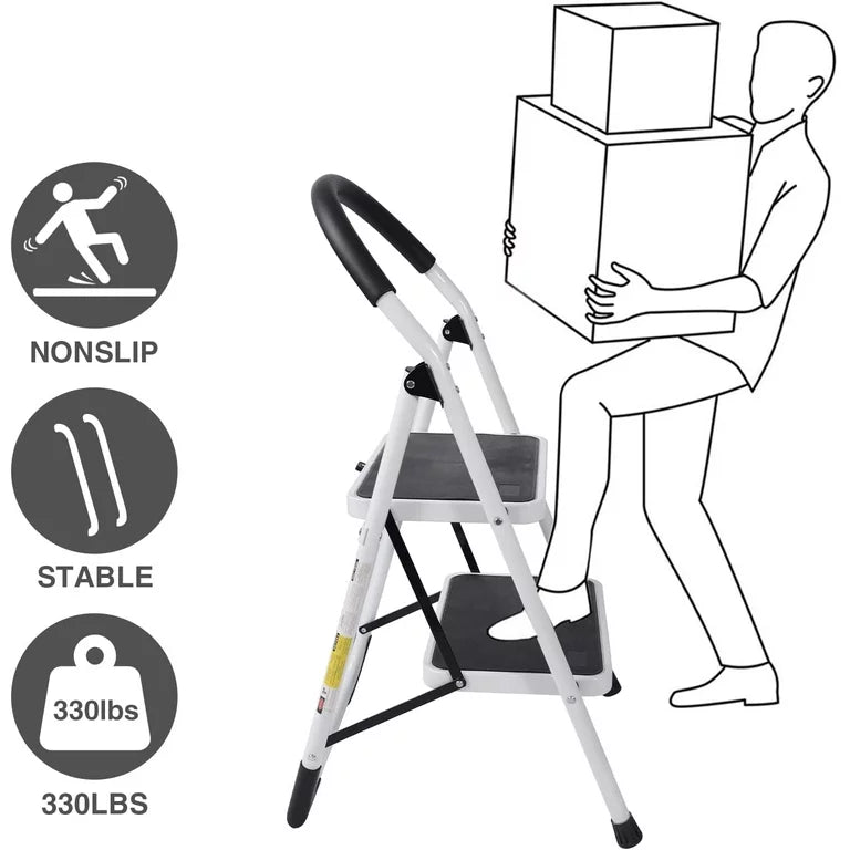 2 Step Ladder Folding Step Stool with Anti-Slip Pedal Steel Ladder for Household