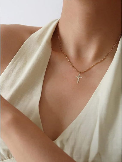 18k Gold/Silver Plated Simple Evil Eye Turquoise Cross Pendant Choker Necklace Simple Tiny Necklace for Women Girls