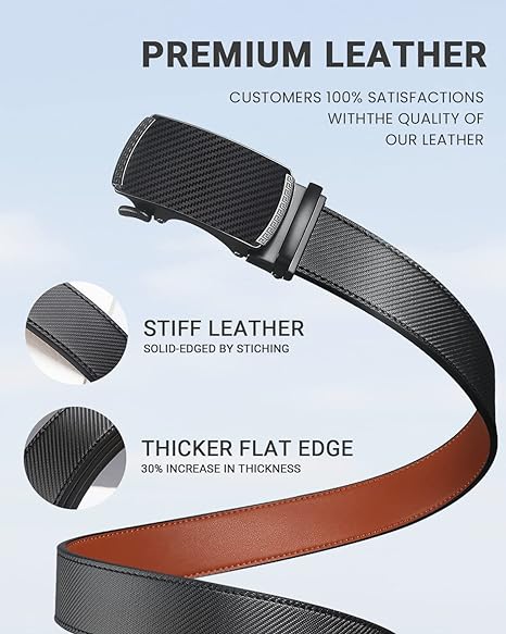 Men's Belt,Ratchet Belt Dress with Premium Leather,Slide Belt with Easier Adjustable Automatic Buckle