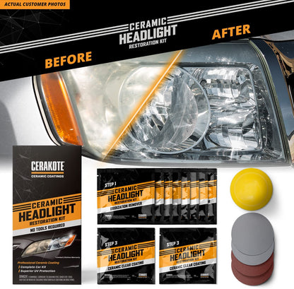 Ceramic Headlight Restoration Kit – Guaranteed To Last As Long As You Own Your Vehicle – Brings Headlights back to Like New Condition - 3 Easy Steps - No Power Tools Required