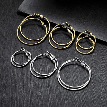 Stainless Steel gold silver Plated Hoop Earrings for Women Girls, Hypoallergenic Hoops Women's Earrings Loop Earrings Set