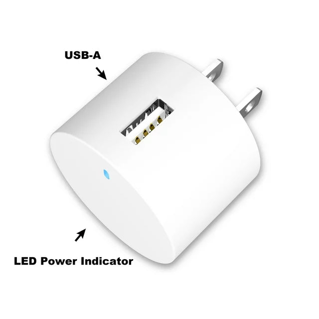 2.4A USB Wall Charger with Foldable Plug-White, for iPhone, iPad and Android Smartphones