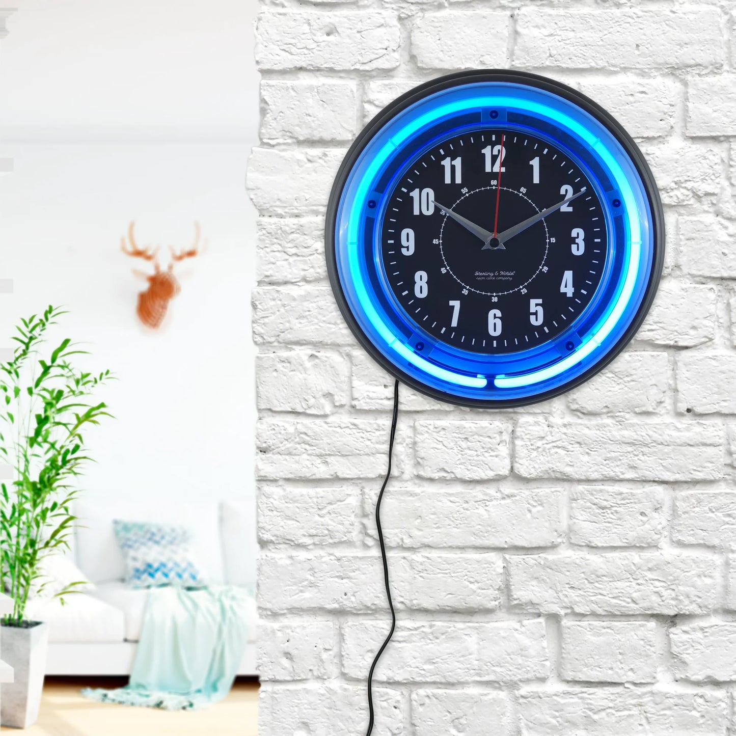 11" Vibrant Blue Neon Analog Wall Clock