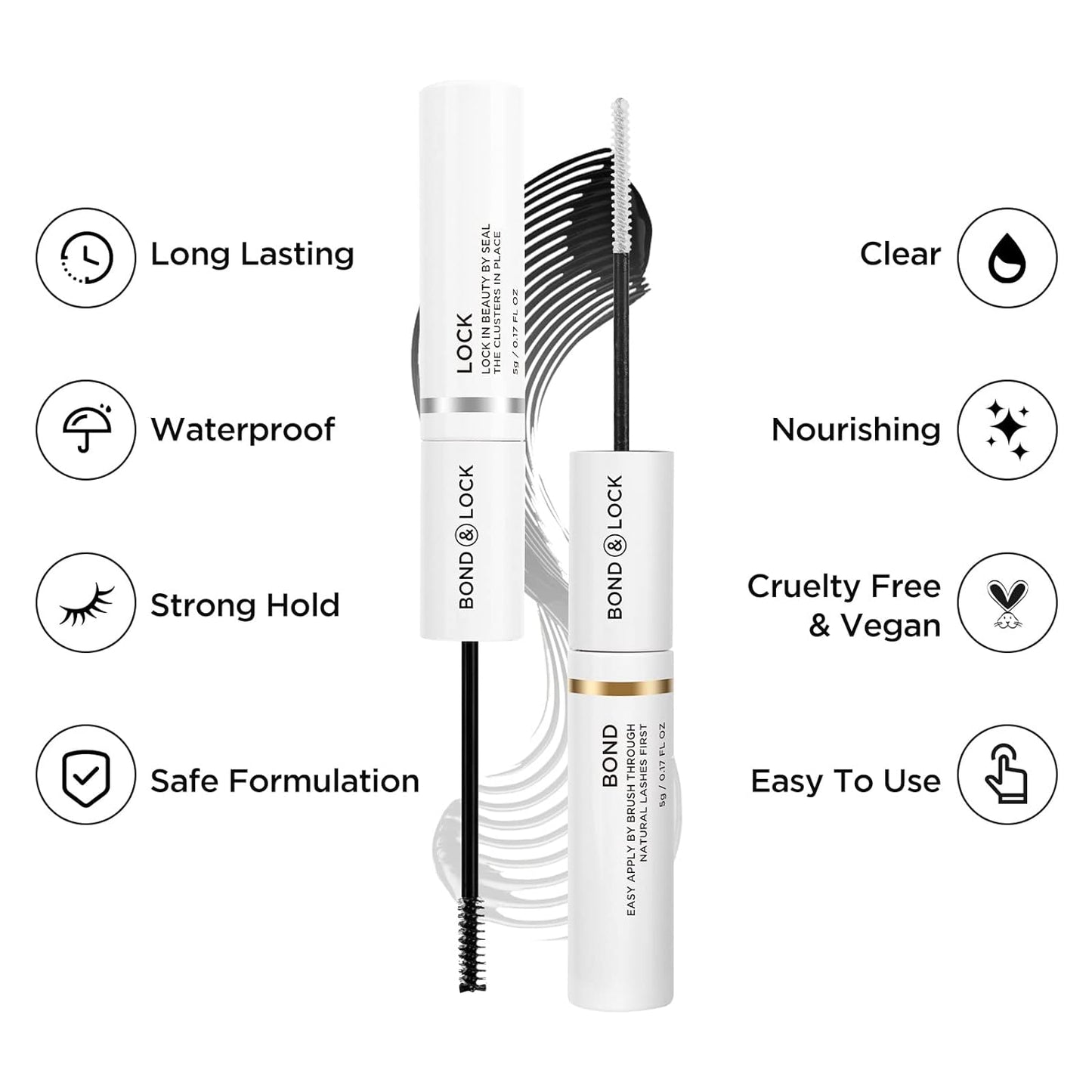 Lash Bond and Seal, Cluster Lash Glue for Individual Cluster Lashes DIY Eyelash Extensions Latex Free Aftercare Sealant with Mascara Wand Super Strong Hold 72 Hours