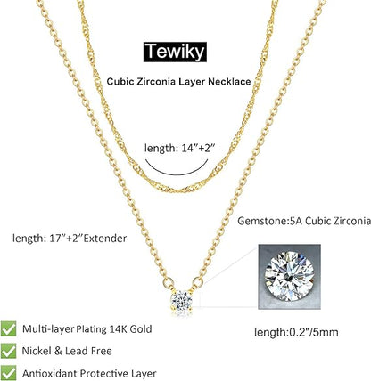 Diamond Necklaces for Women, Dainty Gold Necklace 14k Gold Plated Long Lariat Necklace Simple Gold CZ Diamond Choker Necklaces for Women Trendy Gold Necklace Jewelry Gifts for Girls