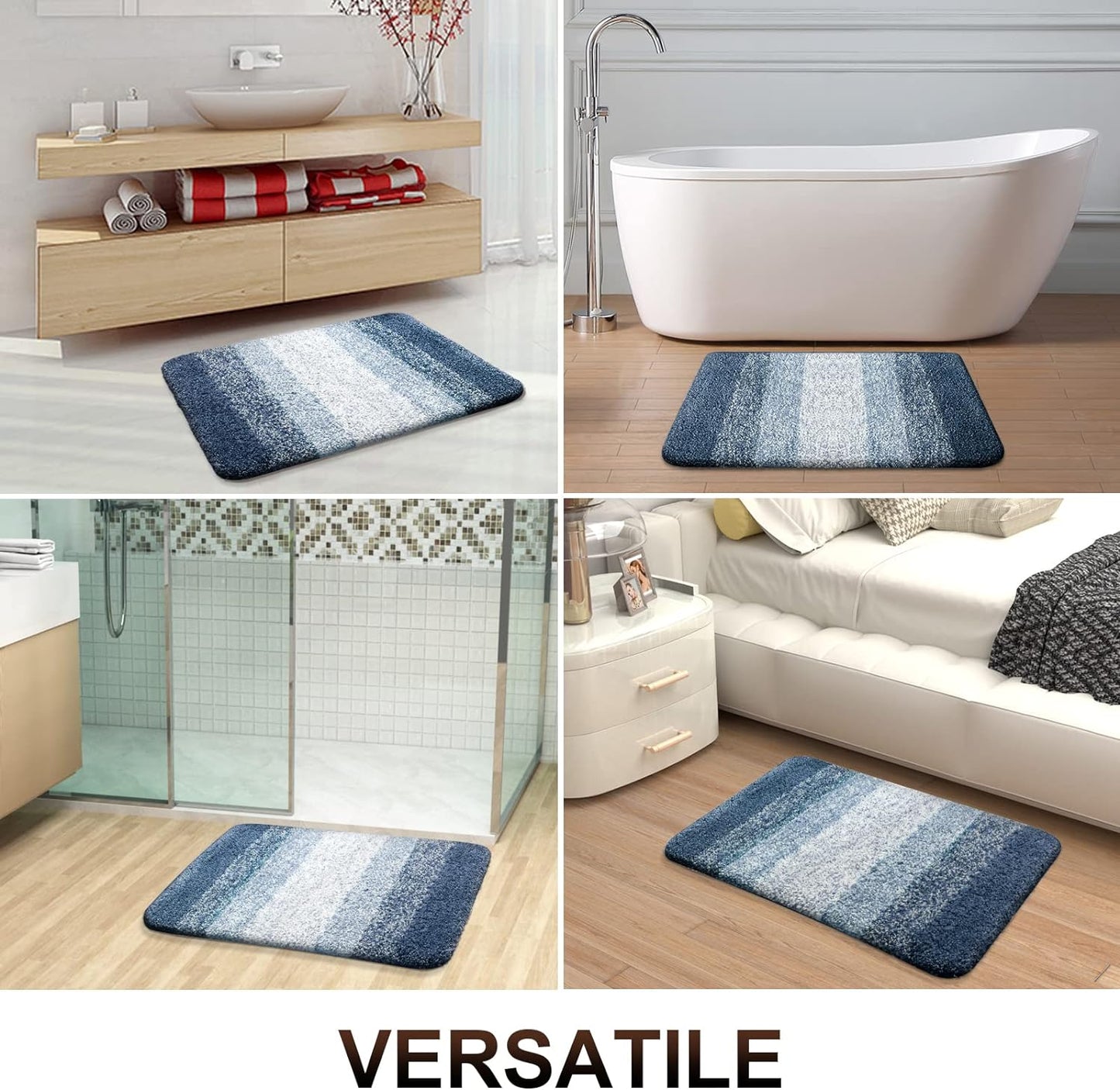 Luxury Bathroom Rug Mat 24x16, Extra Soft and Absorbent Microfiber Bath Rugs, Non-Slip Plush Shaggy Bath Carpet, Machine Wash Dry, Bath Mats for Bathroom Floor, Tub and Shower, Navy Blue