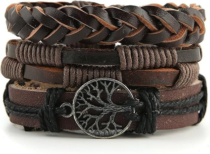 Genuine Leather Tree of life Bracelets Men Women, Tiger Eye Natural Stone Lava Rock Beads Ethnic Tribal Elastic Bracelets Wristbands