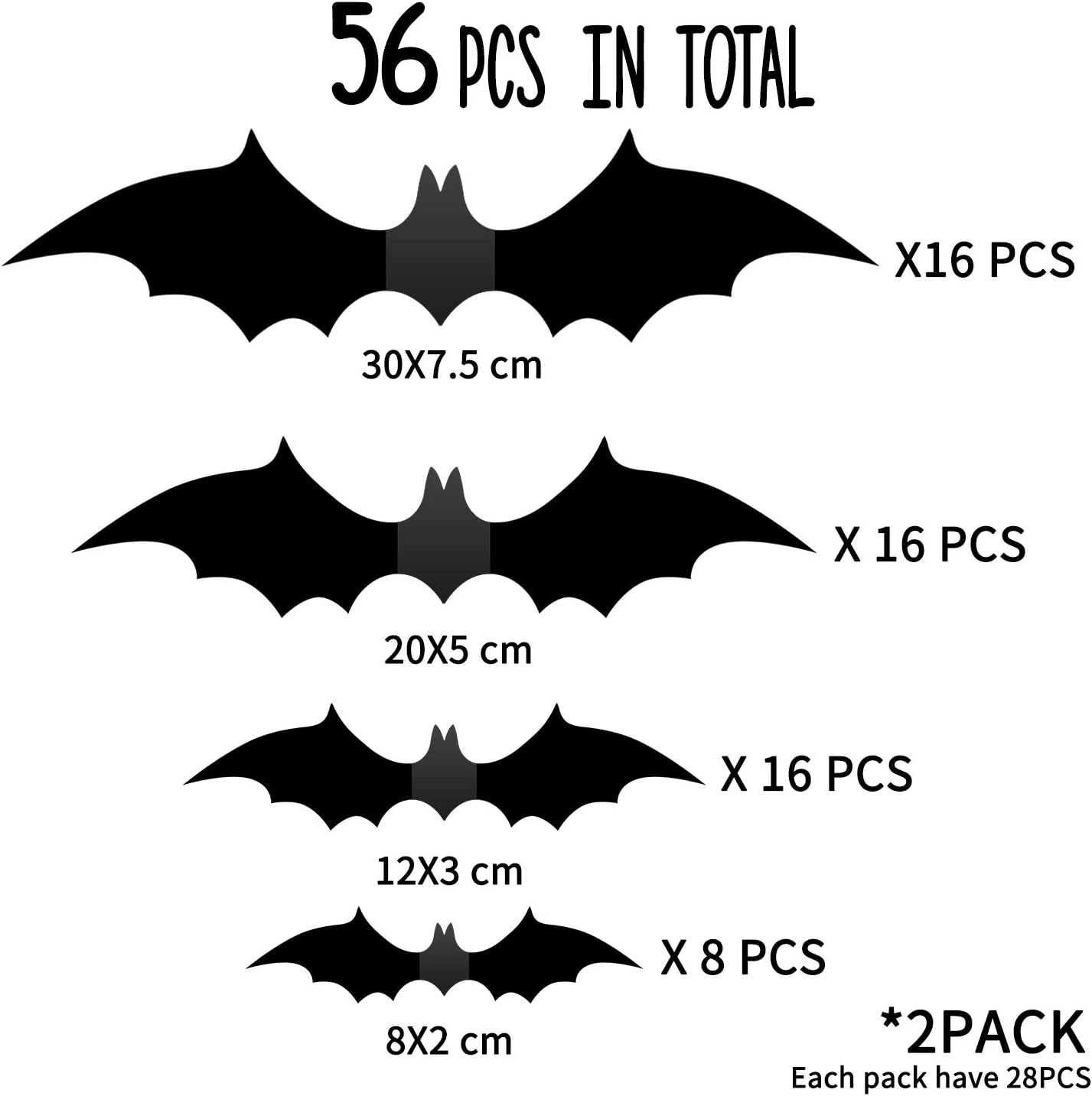 Halloween Decorations - Halloween Party Indoor Outdoor Decor Supplies , 56 PCS Reusable PVC 3D Decorative Scary Bats Wall Stickers Comes with Double Sided Foam Tape