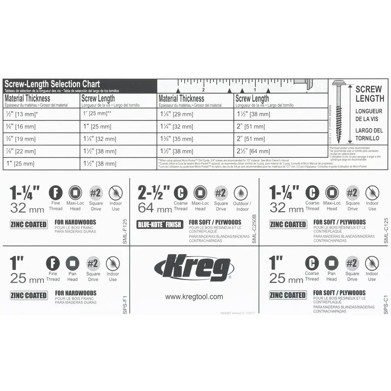 SK03 Pocket-Hole Screw Kit in 5 Sizes