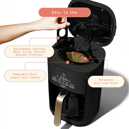 14-Cup Programmable Drip Coffee Maker with Touch-Activated Display, Black Sesame by Drew Barrymore