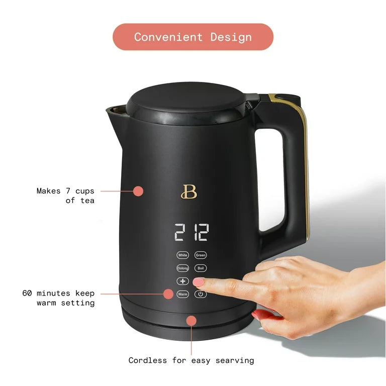 1.7-Liter Electric Kettle 1500 W with One-Touch Activation, Black Sesame by Drew Barrymore