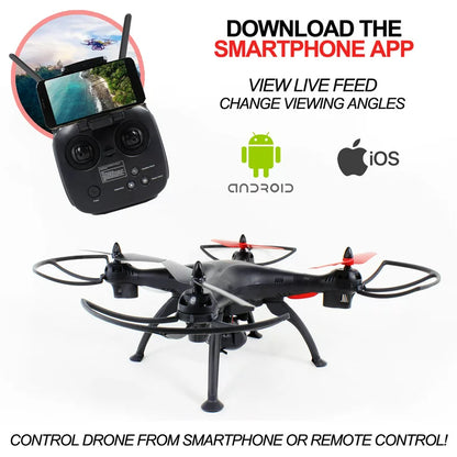 Aero view Quadcopter Wide Angle Video Drone with Wifi, GPS, 12 Minute flight time and a range of 1000 feet