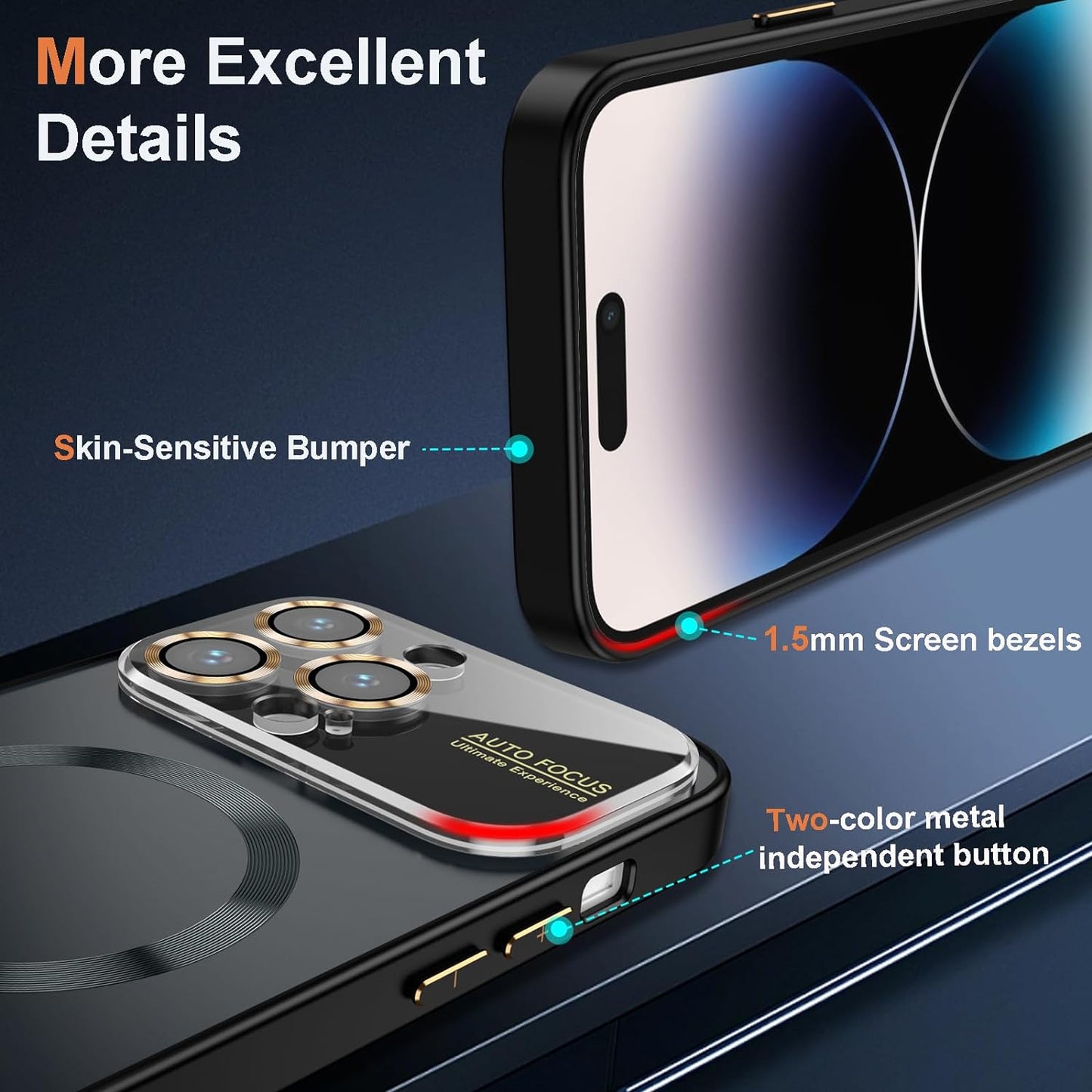 Magnetic Titanium for iPhone 15 ProMax Case [Compatible with MagSafe] [Full Camera Lens Protector & Military Grade Drop Tested] Scratch Resistant Matte Shockproof 15 Pro Max Phone Case