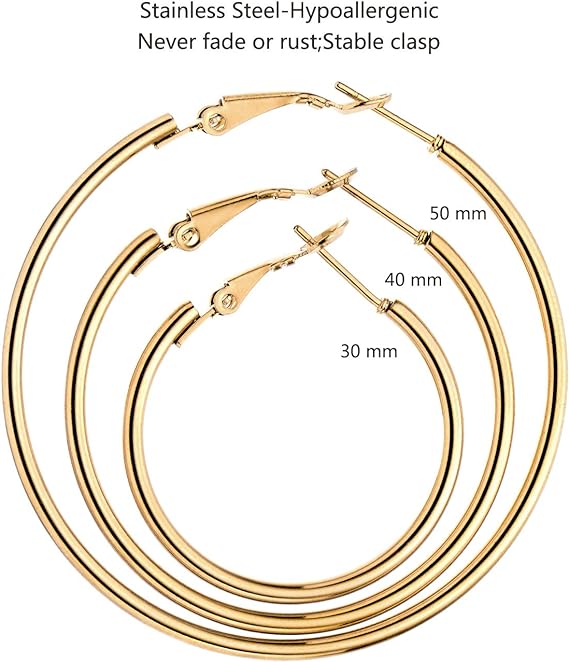 Stainless Steel gold silver Plated Hoop Earrings for Women Girls, Hypoallergenic Hoops Women's Earrings Loop Earrings Set