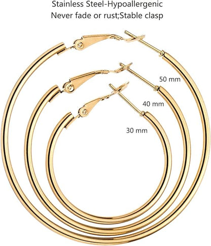 Stainless Steel gold silver Plated Hoop Earrings for Women Girls, Hypoallergenic Hoops Women's Earrings Loop Earrings Set