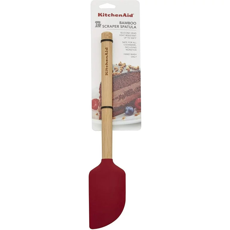 Bamboo Handle with Red Scraper Spatula Top