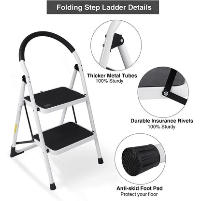 2 Step Ladder Folding Step Stool with Anti-Slip Pedal Steel Ladder for Household