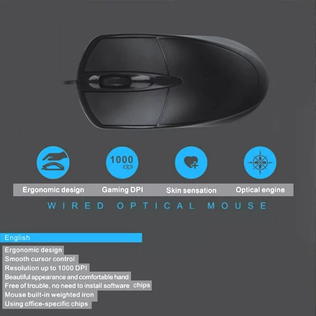 Wired Mouse, USB Wired Computer Mouse Mice, 1600DPI 3 Adjustable Levels 4-Button Ergonomic Mice, Home and Office Mouse for Laptop PC Desktop Notebook