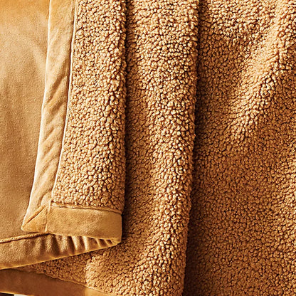 Teddy Faux Fur Throw Blanket, Caramel Beige, Standard