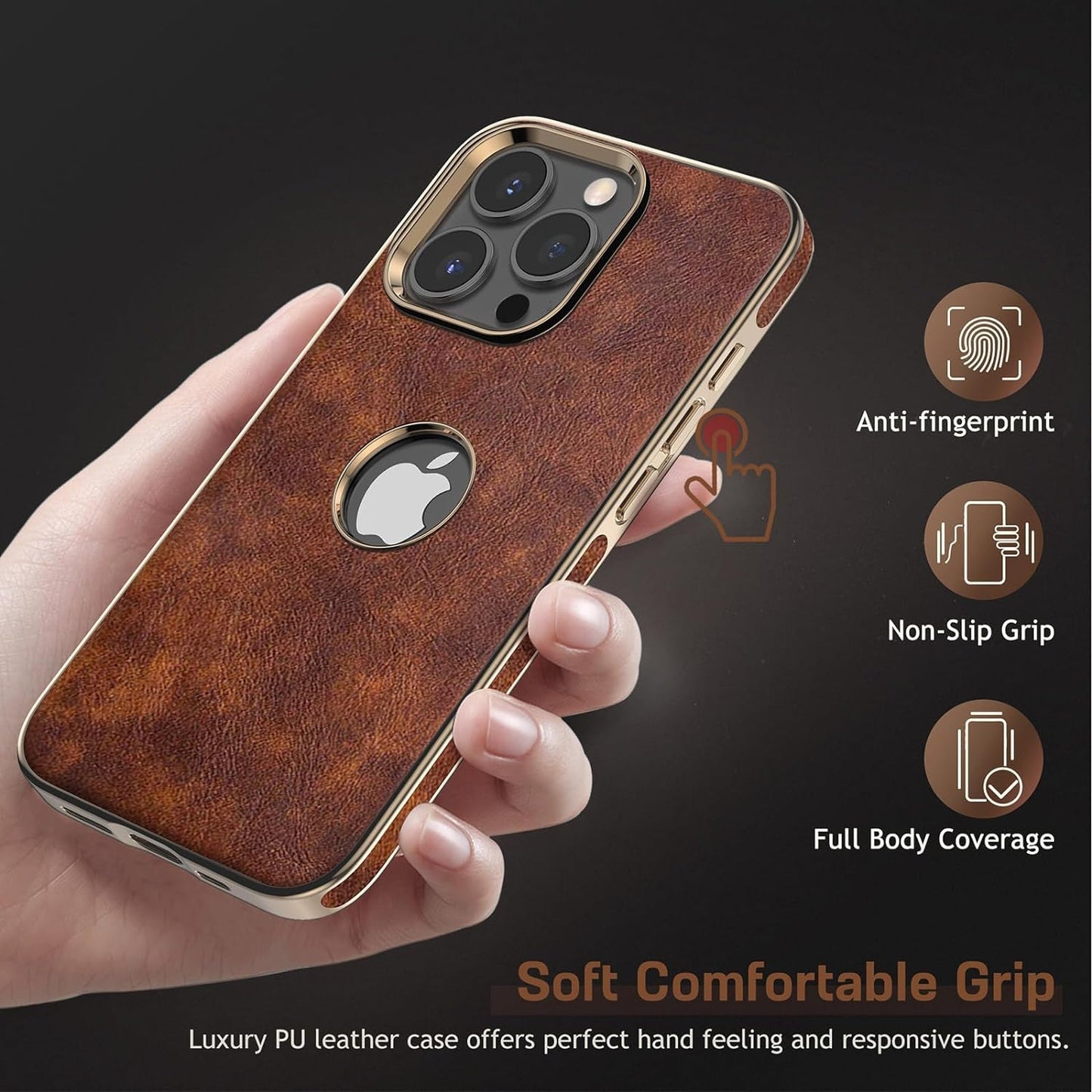 iPhone 15 Pro Max Case, Vintage Leather Thin Slim Luxury PU Soft Flexible Bumper Non-Slip Grip Anti-Scratch Protective Cover Men Women Phone Cases for iPhone 15 Pro Max 6.7" 2023 - Brown