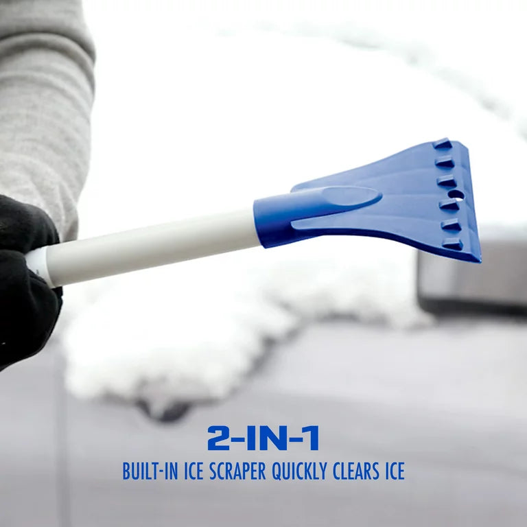 Snow Joe 2-in-1 Telescoping Snow Broom + Ice Scraper, 18-inch Foam Head, Blue