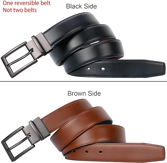 Mens Belt Reversible 100% Italian Leather Dress Casual,One Reverse for 2 Colors,Trim to Fit