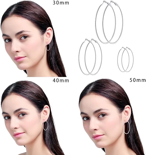 Stainless Steel gold silver Plated Hoop Earrings for Women Girls, Hypoallergenic Hoops Women's Earrings Loop Earrings Set