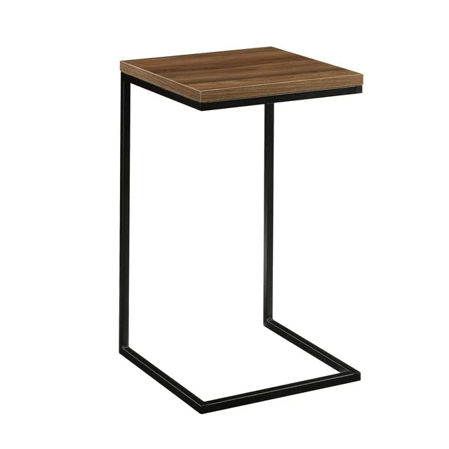 C-Shape Metal End Table, Canyon Walnut Finish