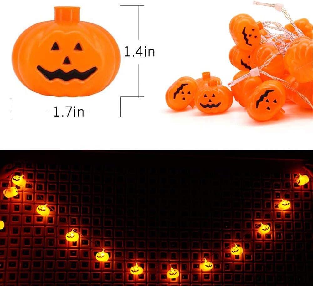 Halloween String Lights, LED Pumpkin Lights, Holiday Lights for Outdoor Decor,2 Modes Steady/Flickering Lights(20 One Pumpkin Lights, 9.8 feet)