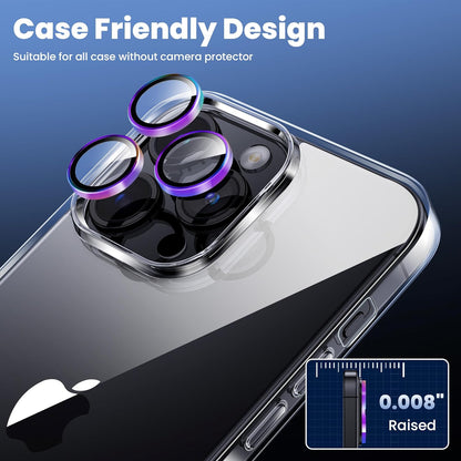 iPhone 15 Pro & iPhone 15 Pro Max Camera Lens Protector [3+1Pack] Case-Friendly Ultra-HD Glass Screen Protector [Military-Grade Drop Protection, Anti-Scratch] Removal tool, Colorful