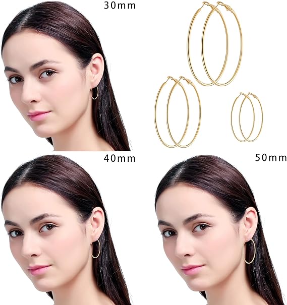 Stainless Steel gold silver Plated Hoop Earrings for Women Girls, Hypoallergenic Hoops Women's Earrings Loop Earrings Set