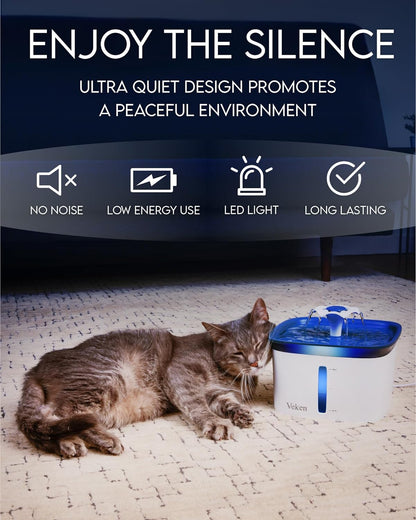 95oz/2.8L Pet Fountain, Automatic Cat Water Fountain Dog Water Dispenser with Smart Pump for Cats, Dogs, Multiple Pets (Blue, Plastic)