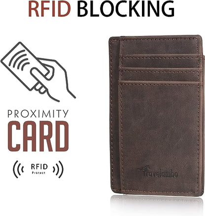 Front Pocket Minimalist Leather Slim Wallet RFID Blocking Medium Size