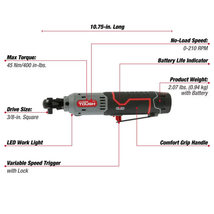 12V Max* 3/8-in Lithium-Ion Cordless Ratchet with 1.5Ah Battery & Charger, Model 98804