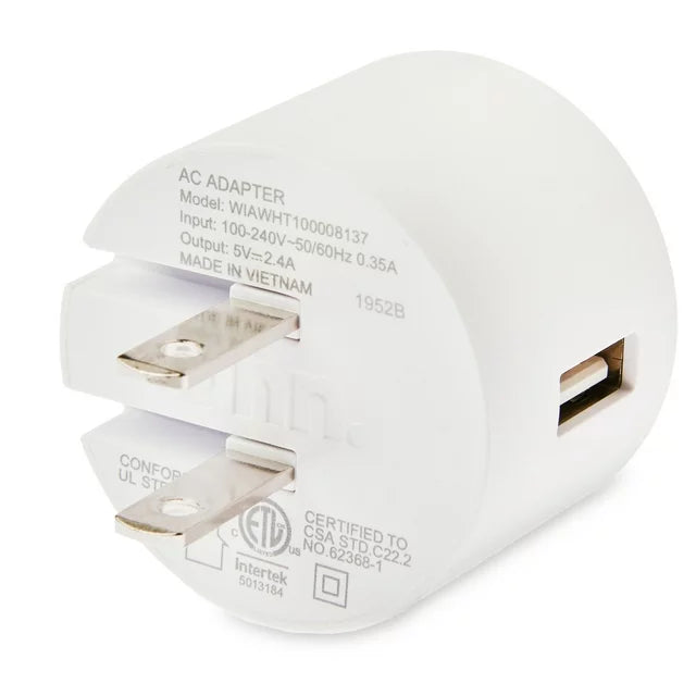 2.4A USB Wall Charger with Foldable Plug-White, for iPhone, iPad and Android Smartphones