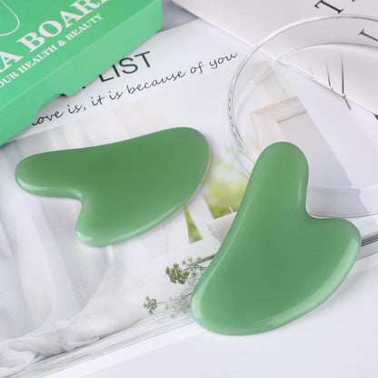 Gua Sha Facial Tools Guasha Tool Gua Sha Jade Stone for Face Skincare Facial Body Acupuncture Relieve Muscle Tensions Reduce Puffiness Festive Gifts (Green)