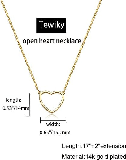 Cute Heart Necklace Tiny 14k Gold Heart Pendant Choker Necklaces Small Gold Love Open Heart Chain Necklace for Women Dainty Gold Necklace Gifts for Her