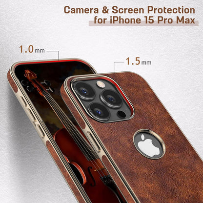 iPhone 15 Pro Max Case, Vintage Leather Thin Slim Luxury PU Soft Flexible Bumper Non-Slip Grip Anti-Scratch Protective Cover Men Women Phone Cases for iPhone 15 Pro Max 6.7" 2023 - Brown