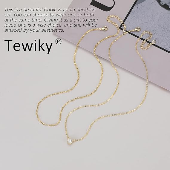 Diamond Necklaces for Women, Dainty Gold Necklace 14k Gold Plated Long Lariat Necklace Simple Gold CZ Diamond Choker Necklaces for Women Trendy Gold Necklace Jewelry Gifts for Girls