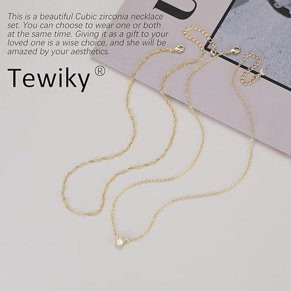 Diamond Necklaces for Women, Dainty Gold Necklace 14k Gold Plated Long Lariat Necklace Simple Gold CZ Diamond Choker Necklaces for Women Trendy Gold Necklace Jewelry Gifts for Girls