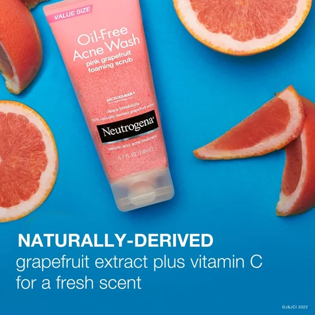 Oil-Free Pink Grapefruit Acne Face Wash, Foaming Facial Cleanser Scrub, 6.7 oz