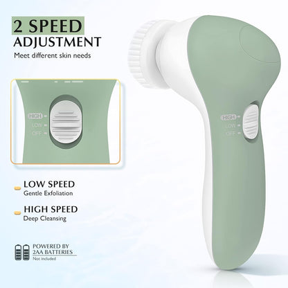 Facial Cleansing Brush Face Scrubber: 7in1 JBK-D Electric Exfoliating Spin Cleanser Device Waterproof Deep Cleaning Exfoliation Rotating Spa Machine - Electronic Acne Skin Wash Spinning System