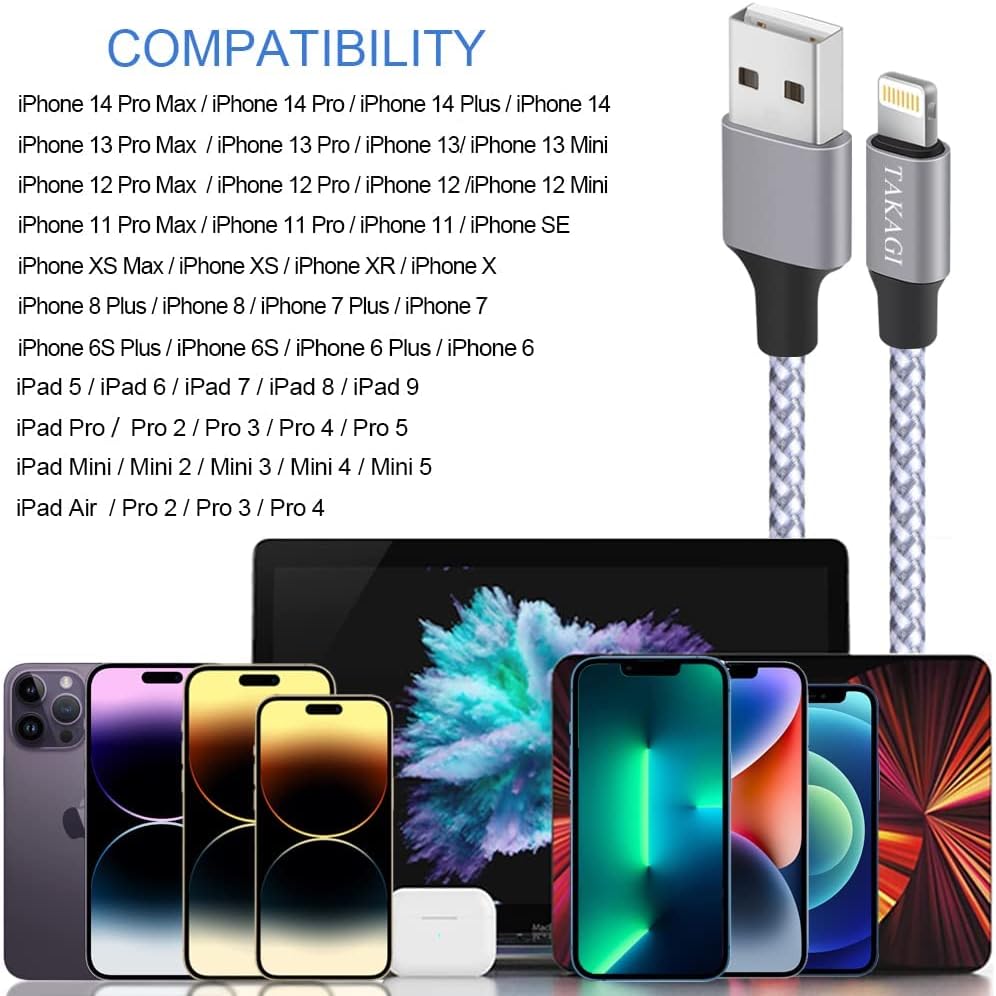 iPhone Charger, Lightning Cable 3PACK 6FT Nylon Braided USB Charging Cable High Speed Transfer Cord Compatible with iPhone 14/13/12/11 Pro Max/XS MAX/XR/XS/X/8/iPad