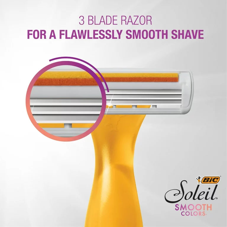 Soleil Smooth Colors Disposable Razors for Women Sensitive Skin, 3 Blades and 8 Razors